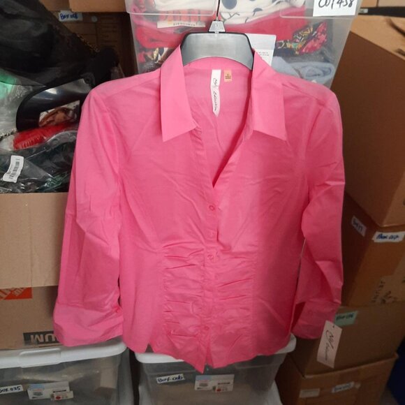 NEW TAG ! NY Collection WMN Top 3/4 Sleeve Button Up Shirt Pink Sz S - Picture 1 of 8